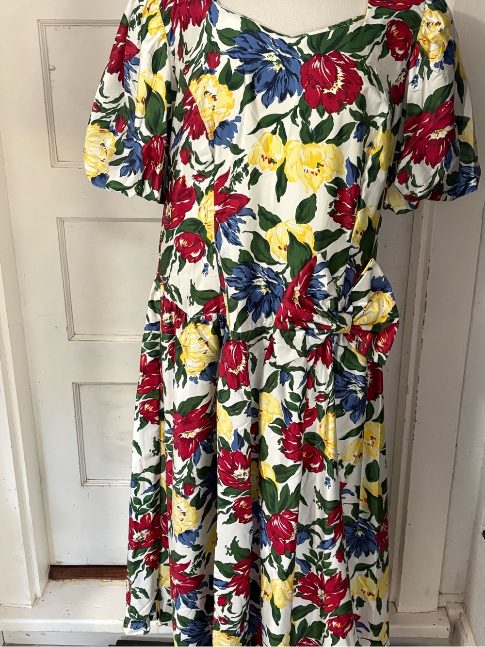 Vtg 80s 90s Halmode Plus floral dress puff sleeve shoulder pads pockets Sz L??